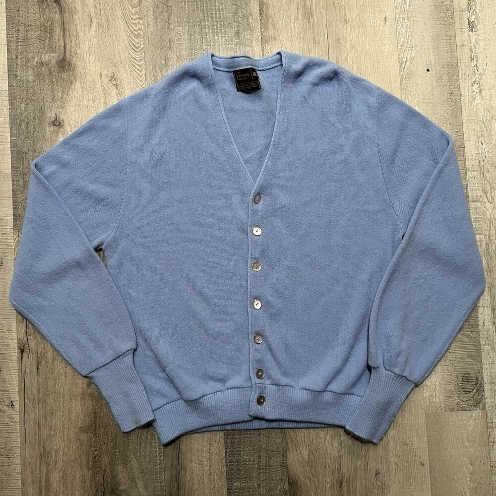 VTG The JC Penney Sweater Baby Blue Orlon Acrylic Knit Preppy Button Sweater XL
